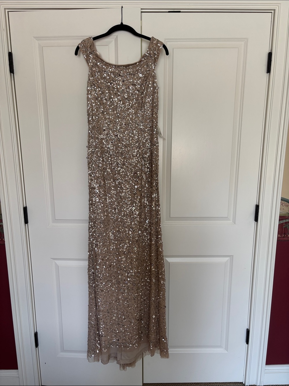 Adrianna Papell Sequin Maxi Gown - Nude